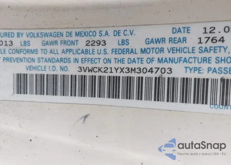 2003 Volkswagen New Beetle Gls z USA, uszkodzony, nr VIN 3VWCK21YX3M304703